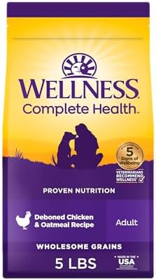 Wellness Complete Health Adult Dry Dog Food, Wholesome Grain Kibble, Natural, Chicken and Oatmeal Recipe, 5 lb Bag