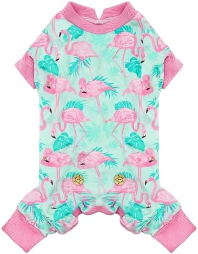 KYEESE Velvet Dog Pajamas for Small Dogs Soft Onesie Shirt, Flamingo