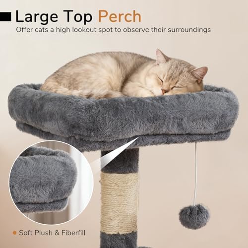 DORTALA Cat Tree for Indoor Cats, 44" Modern Cat Tower with Top Perch, Condo, Hammock, Sisal Scratching Posts, Dangling Balls, Platforms, Multi-Level Pet Climbing Furniture Playground (Grey)