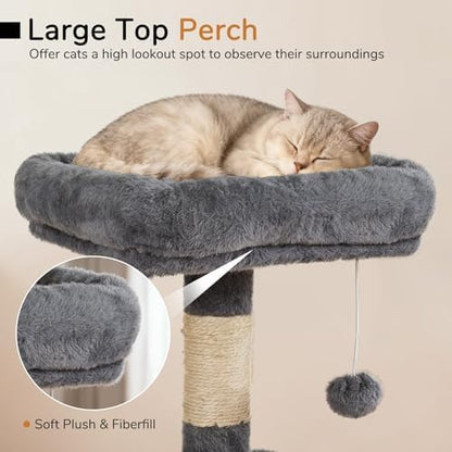DORTALA Cat Tree for Indoor Cats, 44" Modern Cat Tower with Top Perch, Condo, Hammock, Sisal Scratching Posts, Dangling Balls, Platforms, Multi-Level Pet Climbing Furniture Playground (Grey)