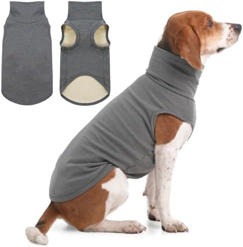 IECOii XL Dog Sweater - Stretch Fleece Vest with Turtleneck - Grey,X-Large