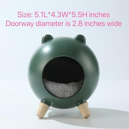 TUTU&LELE Hamster Hideout Space Elf Nest, Tiny House Bed with Round Plush Pad for Hamsters, Mice, Gerbils to Sleep & Play (Green)