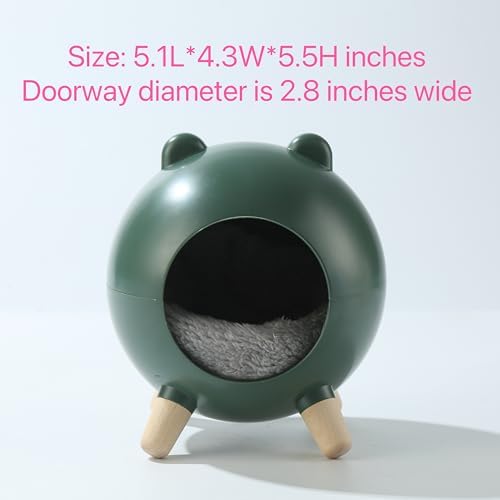TUTU&LELE Hamster Hideout Space Elf Nest, Tiny House Bed with Round Plush Pad for Hamsters, Mice, Gerbils to Sleep & Play (Green)