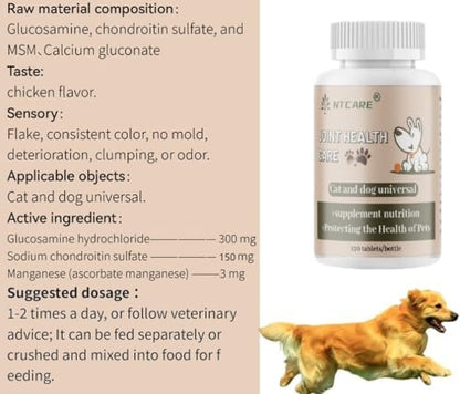 Hip and Joint Supplement for Dogs- with Glucosamine, Chondroitin, and MSM,120 Chewable Tablets, Chicken Flavor, Dog Joint Supplement，Joint Support Supplement for Dogs