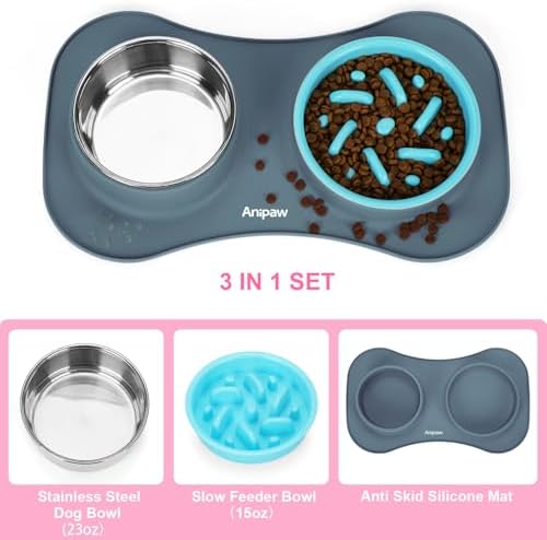 Slow Feeder Dog Bowls 3 in 1 Stainless Steel Food Water Bowl to Slow Eating