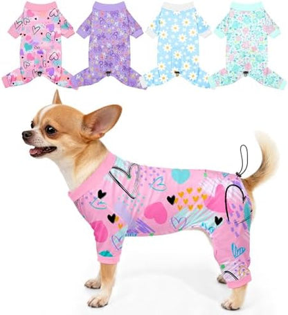 Bienbee Dog Pajamas, 4 Pack Adjustable Onesies for Small to Large Dogs XS