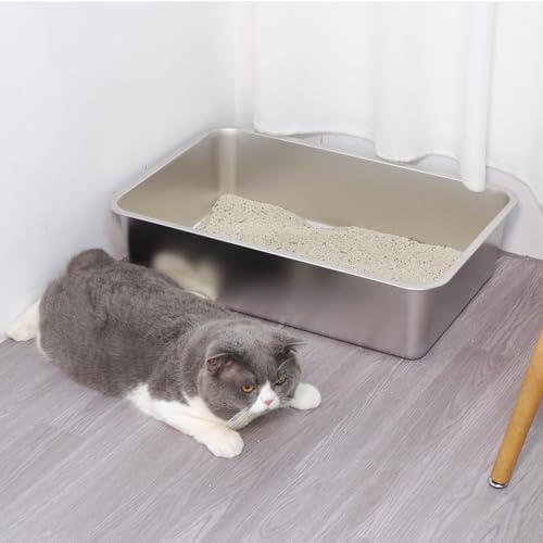 Stainless Steel Litter Box Big Cats,Metal Litter Box for XL/L Cat