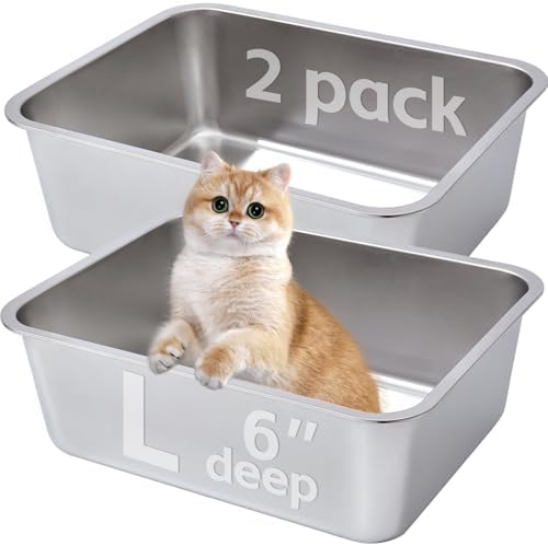 Stainless Steel Litter Box 2 Pack，Metal Litter Box,Cat Litterbox