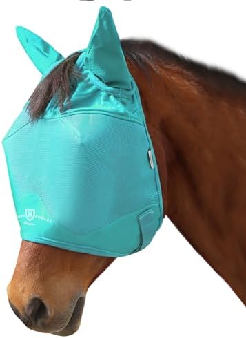 Harrison Howard UV-Proof Multi-Function Fabrics Thick Fleece Padding Horse Fly Mask Half Face with Ears Mint Arabian Medium