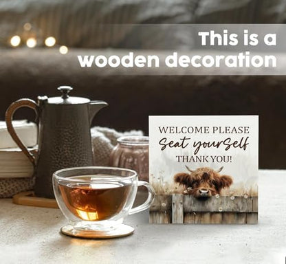 Highland Cow Bathroom Decor Sign - Farmhouse Western Animal Bathroom Decor,Rustic Farm Animal Welcome Please Seat Yourself Thank You Signs,Highland Cow Gifts for Women Signs & Plaques
