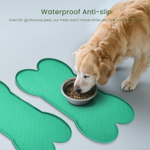 PWTAA Dog Food Mat Anti-Slip Silicone Dog Bowl Mat Thicker Pet Placemat Waterproof Cat Feeder Pad with Raised Edge Puppy Kitten Feeding Mats Suitable Small Medium-Sized Dogs Cats Eating Tray - 2PCS