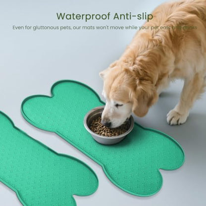 PWTAA Dog Food Mat Anti-Slip Silicone Dog Bowl Mat Thicker Pet Placemat Waterproof Cat Feeder Pad with Raised Edge Puppy Kitten Feeding Mats Suitable Small Medium-Sized Dogs Cats Eating Tray - 2PCS