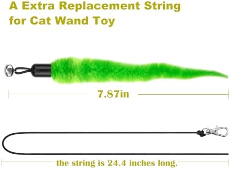 10PCS Cat Worm Toy for Cats, Cat Wand Toy Accessories, Cat Feather Toy Attachments Replacements, and 1PC Black String for Cat Fishing Pole Toy, Assorted Worm Cat Toy Teaser for Indoor Cats Kitten