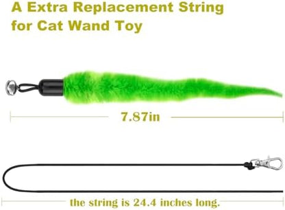 10PCS Cat Worm Toy for Cats, Cat Wand Toy Accessories, Cat Feather Toy Attachments Replacements, and 1PC Black String for Cat Fishing Pole Toy, Assorted Worm Cat Toy Teaser for Indoor Cats Kitten