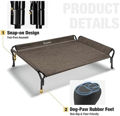 Veehoo Cooling Elevated Dog Bed, Raised Dog Cot with Guardrail & Headrest