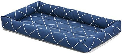 MidWest Homes for Pets 40222-BLD Quiet Time Couture Ashton Bolster Pet Bed, Small Dog/22, Blue