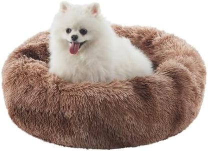 23 in Faux Fur Fluffy Donut Dog Bed for Small Dogs,Tie-dye Brown