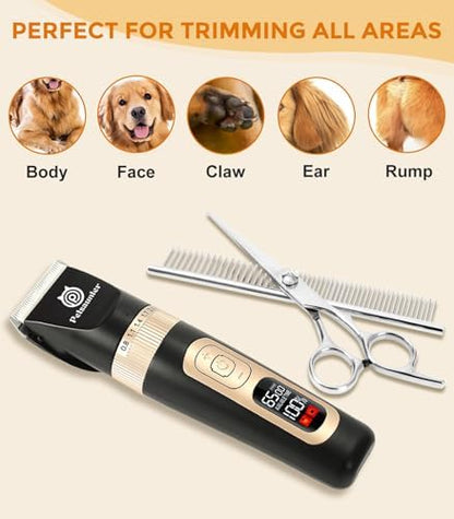 Petsaunter Dog Hair Clippers,4-Speed Low Noise Rechargeable TypeC Electric Pet Hair Shavers,Essential Quiet Grooming Clipper Tools Set for Small & Large Dogs Cats with Thick & Heavy Coats(C95 Set)