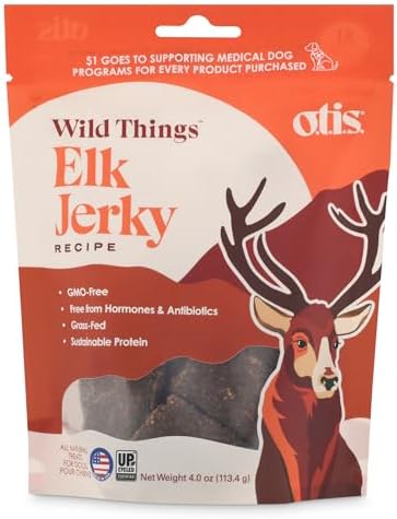 O.T.I.S. Wild Things Elk Recipe Jerky for Dogs – 4 oz – Soft Dog Treats with Elk as 1st Ingredient – GMO-Free – No Hormones or Artificial Colors or Additives