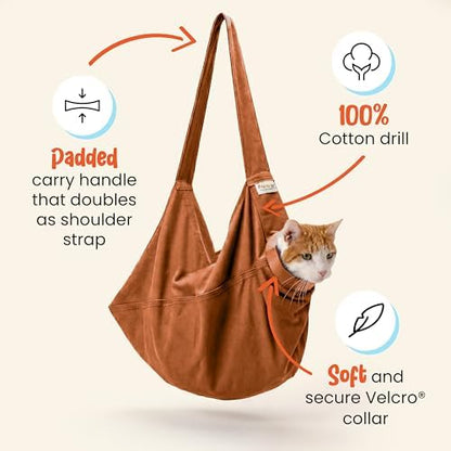 Cat-in-the-Bag Cozy Comfort Carrier - Small Caramel Cat Carrier Soft and Pet Carrier for Medication Administration, Nail Clipping, Travel, Vet Visits, and Dental Care