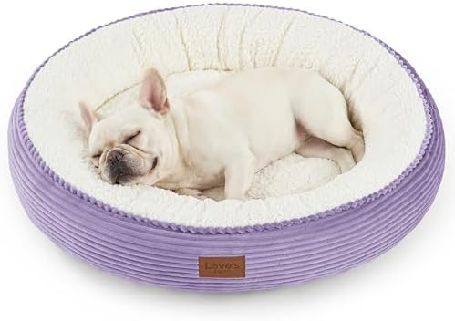Love's cabin Round Donut Cat and Dog Cushion Bed, 30in Pet Bed for Medium or Large Dogs, Anti-Slip & Water-Resistant Bottom, Soft Durable Fabric Pet Beds, Washable Calming Cat Bed, Violet