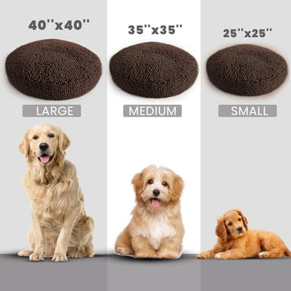Muddy Mat® Cloud K-9 Bed for Dogs & Cats, Soft & Relaxing Donut Dog Bed, Chenille Material, Removable Cover, Washable & Dryer Safe–Brown Small(25'x25')