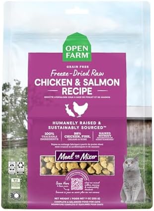 Open Farm Freeze Dried Raw Cat Food, Chicken & Salmon Recipe, 9oz Bag