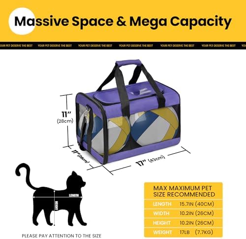 Conlun Cat Carrier Airline Approved, Soft-Sided Dog Carrier with Inner Safety Leash, Pet Transport Carrier for Small-Medium Cats Puppies up to 15 Lbs, Collapsible Travel Kitten Carrier Bag -Purple M