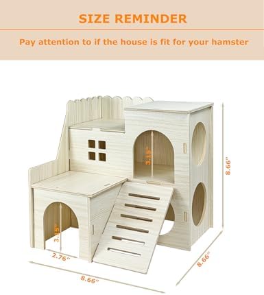 Hamster Hideout Cage Accessories - Hamster House and Habitat Wooden Hide Hut with Climbing Ladder for Syrian Dwarf Gerbils and Mouse Mice Rat Other Small Animals etc.