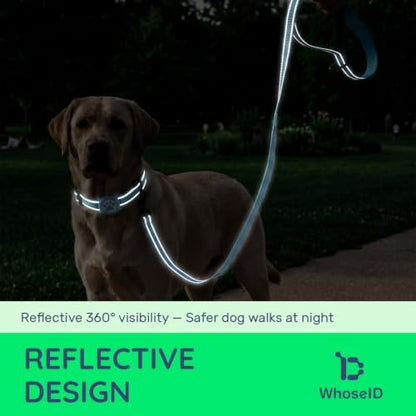 Airtag Dog Collar and Leash Set,Reflective Ultra-Durable Nylon Padded with QR Buckle & IP68 Waterproof Air Tag Holder Compatible for Apple AirTag, Comfortable for Small Medium Large Dogs (Blue Set,S)