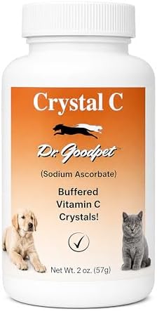 Crystal-C by Dr. Goodpet | Buffered Vitamin C Powder for Dogs and Cats, Ascorbate for Immune System Support, Stress Defense, Gum Care & Oral Health | Gentle for Digestion, Natural Pet Supplement