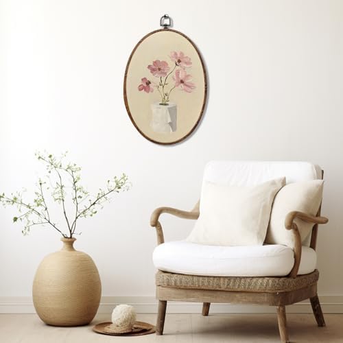 Funny Bathroom Oval Framed Wall Art, Toilet Paper Floral Canvas Art Wall Decor，Minimal Botanical Bathroom Hanging Decor Painting Artwork for Home Bedroom Living Room Office Toilet 8.3x12inch