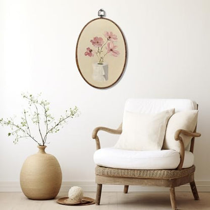 Funny Bathroom Oval Framed Wall Art, Toilet Paper Floral Canvas Art Wall Decor，Minimal Botanical Bathroom Hanging Decor Painting Artwork for Home Bedroom Living Room Office Toilet 8.3x12inch