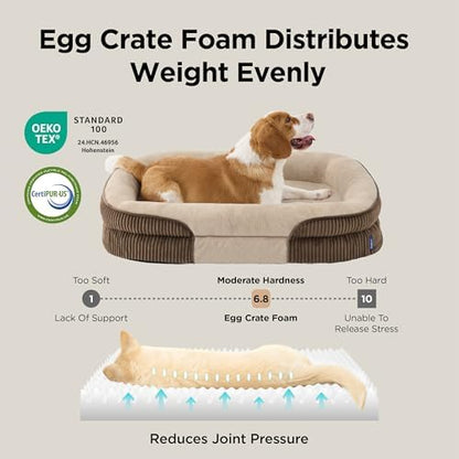 Bedsure 360°Oval Bolster Orthopedic Dog Beds Large Sized Dog,35" Brown