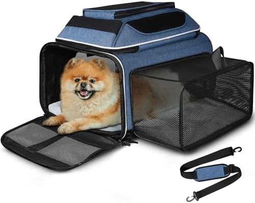 Petskd Top and Side Expandable Small Pet Carrier Airline Approved, Blue