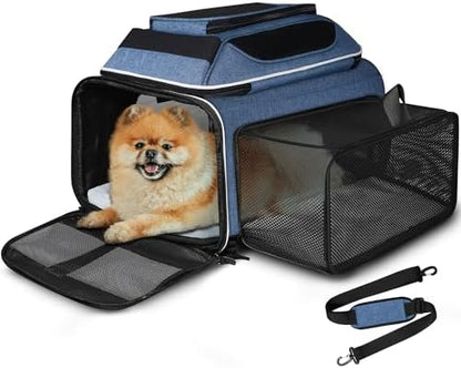 Petskd Top and Side Expandable Small Pet Carrier Airline Approved, Blue