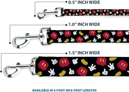 Buckle-Down Dog Leash Mickey Mouse Costume Elements Scattered Black Multicolor, 6 Feet Long, 1/2" Wide