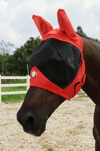 T TEKE Fine Mesh Horse Fly Mask w/Ears, UV Blocking 3D Eye Visor with Extra Fleece Cushioned Forehead, Protection from Insect Pests