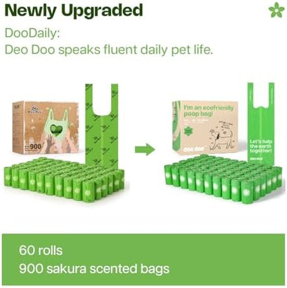 Dog Poop Bags with Handles Sakura Scented 60 Rolls 900 Bags
