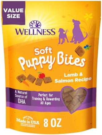 Wellness Soft Puppy Bites Dog Training Treats, Natural, Grain Free, Lamb and Salmon Recipe, 8 oz Bag