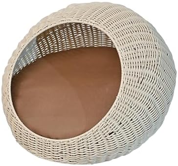 CBD3000C Fiora 19.5" x 18" Modern Circular Faux Wicker Pet Bed with Machine-Washable Cushion, Cat Beds for Indoor Cats, White