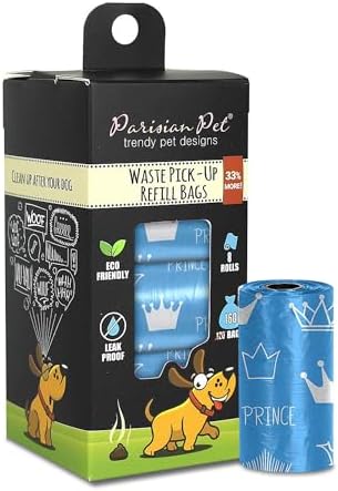 Parisian Pet Ecofriendly Dog Poop Bags Rolls - 160 Count Unscented Poop Bags For Dogs - Leakproof, Extra Thick, 8 Dog Waste Bags Refill Rolls - Prince Blue Doggie Poop Bags - Fits All Dispenser