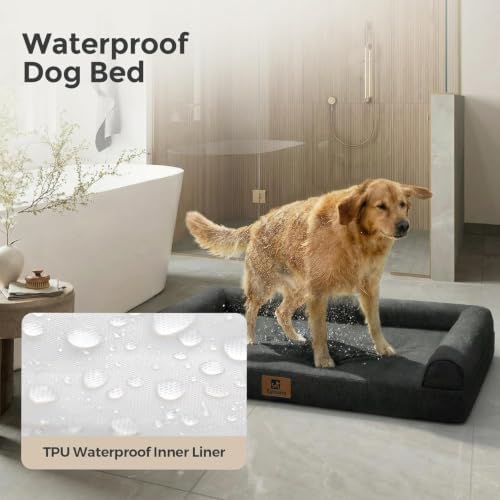 Sytopia 42 Inch Indestructible Dog Beds for Large Dogs, Chew Proof Orthopedic Egg Crate Foam Pet Bed with Washable Removable Cover and Anti-Slip Bottom, Black