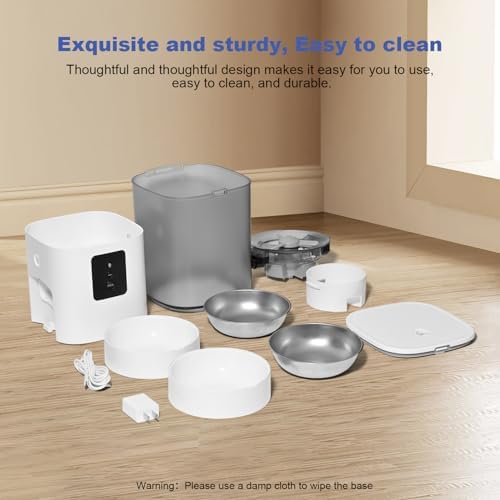ANDOLL HOME 2.4G/5G Automatic Cat Feeder, 6L WiFi Cat Food Dispenser with 10s Voice Recorder, Double Bowl Pet Feeder up to 10 Meals per Day, Timed Feeder with Dry Food Sealed Ring (White)