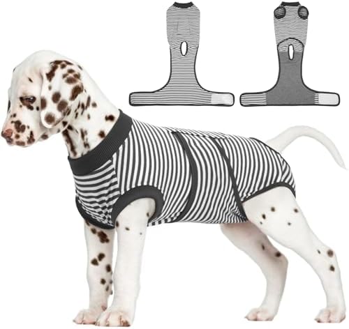 FUAMEY Dog Recovery Suit Male,Dogs Surgery Neuter Suits Puppy Spay Shirts for Female Protect Dog's Skin Anti Licking Abdominal Wounds Doggie Onesie Pet Bodysuit Alternative to Cone Gray Stripes S