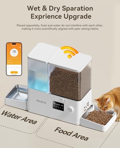 ROJECO 2-in-1 Automatic Cat Feeder & Water Dispenser,WiFi Control Feeding