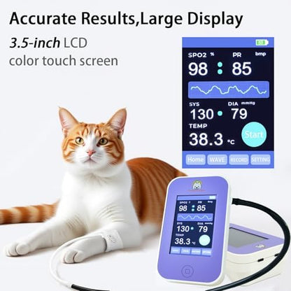 Veterinary Monitor, Rechargeable Built-in Lithium Battery,LCD Touch Screen, Blood Pressure, SpO2, Pulse Rate & Temperature Monitoring for Dogs and Cats