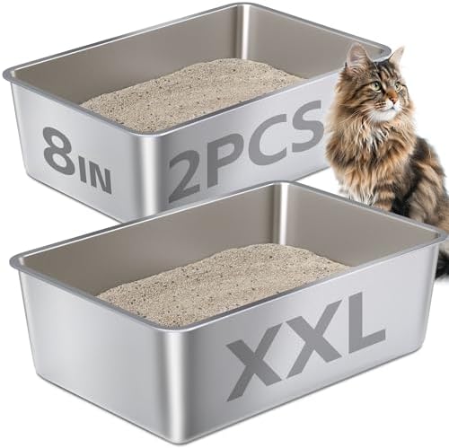 Stainless Steel Litter Box,Metal Litter Box for Big Cats 8IN Deep