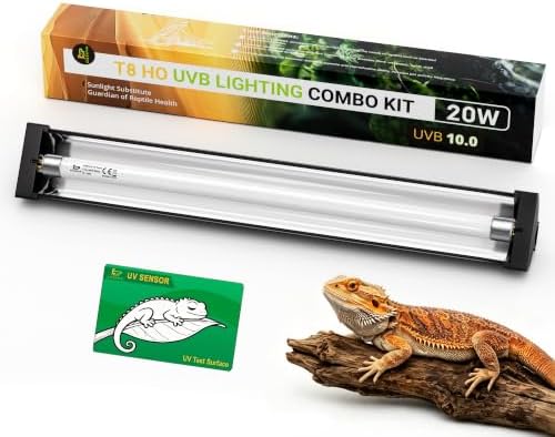 T8 10.0 UVB Reptile Light Fixture Kit 20W 24", with UV Sensor Card