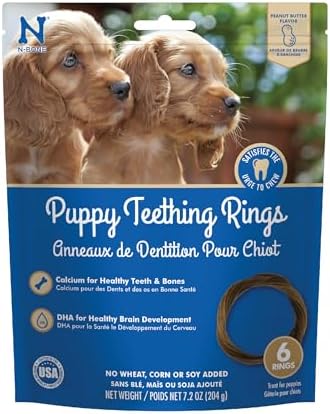 N-Bone Puppy Teething Rings, Peanunt Butter Flavor, Natural Puppy Teething Chews & Chew Treats, Helps Soothe Teething Gums, Calcium Enriched, 6 Rings